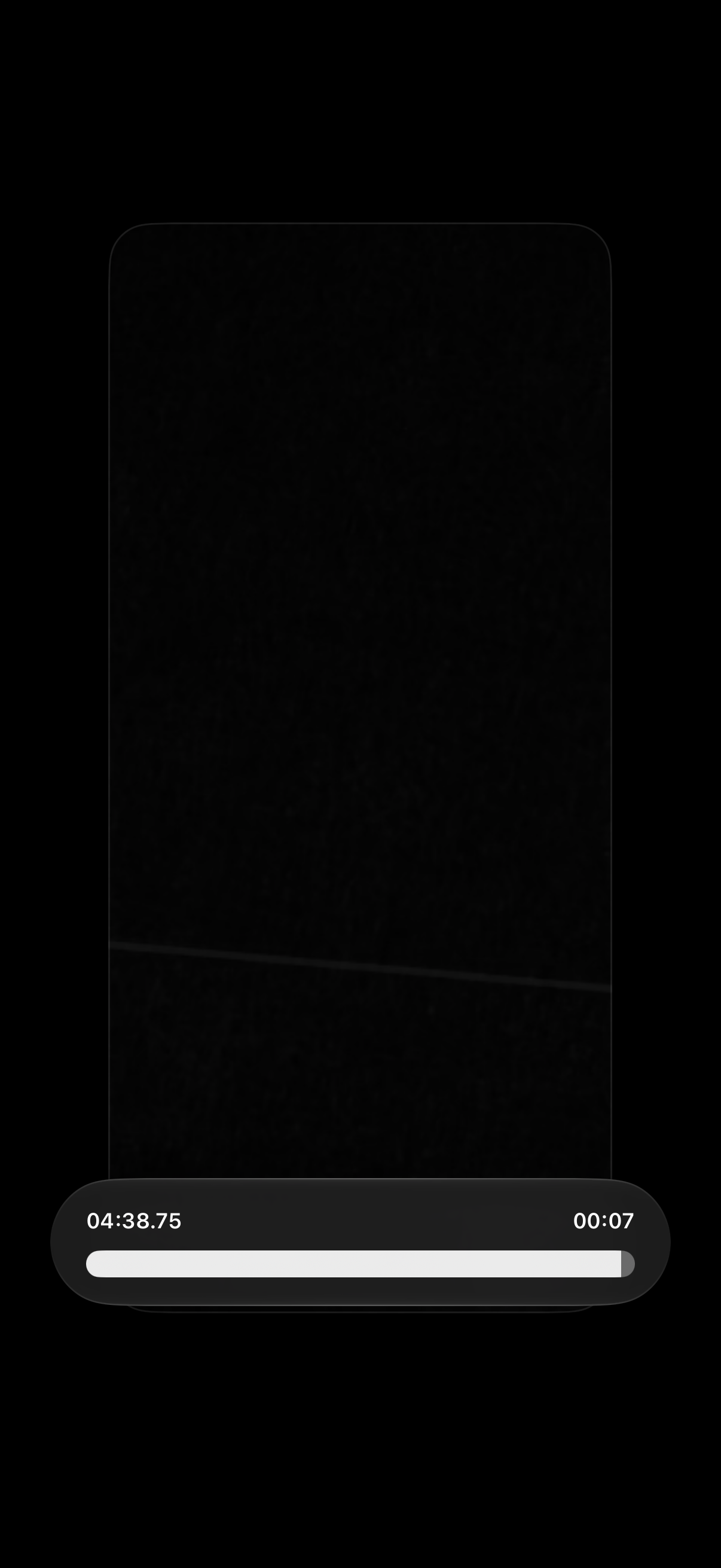 Frame at 04:38.75 showing a mostly dark image with a horizontal line across the recorded region.